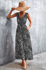 Load image into Gallery viewer, Printed V-Neck Tie Waist Maxi Dress
