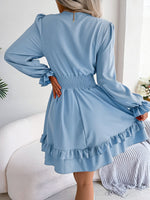 Load image into Gallery viewer, Tie Front Smocked Waist Flounce Sleeve Dress
