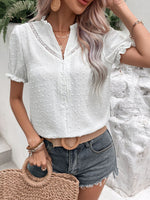 Load image into Gallery viewer, Swiss Dot Buttoned Puff Sleeve Blouse
