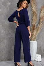 Load image into Gallery viewer, Belted Three-Quarter Sleeve Jumpsuit
