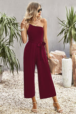 Load image into Gallery viewer, One-Shoulder Tie Belt Wide Leg Jumpsuit
