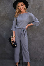 Load image into Gallery viewer, Belted Three-Quarter Sleeve Jumpsuit
