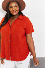 Load image into Gallery viewer, Zenana Full Size Summer Breeze Gauze Short Sleeve Shirt in Copper
