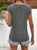 Load image into Gallery viewer, Spliced Lace V-Neck Twisted Hem Tee
