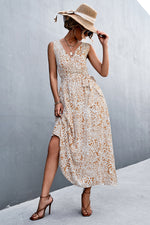 Load image into Gallery viewer, Printed V-Neck Tie Waist Maxi Dress
