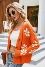 Load image into Gallery viewer, Floral Ribbed Trim Drop Shoulder Cardigan
