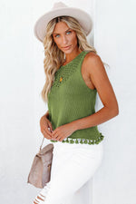 Load image into Gallery viewer, Openwork Tassel Hem Knit Tank
