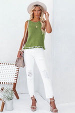 Load image into Gallery viewer, Openwork Tassel Hem Knit Tank
