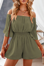 Load image into Gallery viewer, Off-Shoulder Smocked Waist Flounce Sleeve Romper
