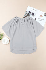 Load image into Gallery viewer, Gathered Detail Notched Neck Flutter Sleeve Top
