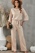 Load image into Gallery viewer, Belted Three-Quarter Sleeve Jumpsuit
