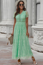 Load image into Gallery viewer, Scalloped Trim Lace Plunge Dress
