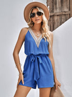 Load image into Gallery viewer, Contrast Belted Sleeveless Romper with Pockets
