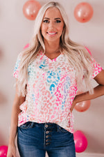 Load image into Gallery viewer, Leopard V-Neck Short Sleeve Tee Shirt
