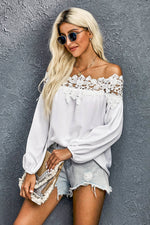 Load image into Gallery viewer, Lace Trim Textured Off-Shoulder Blouse
