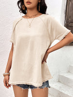 Load image into Gallery viewer, Round Neck Raglan Sleeve Fringe Detail Top
