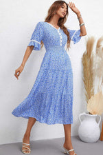 Load image into Gallery viewer, Floral V-Neck Smocked Waist Midi Dress
