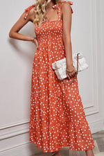 Load image into Gallery viewer, Polka Dot Smocked Tiered Sleeveless Dress
