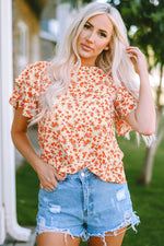 Load image into Gallery viewer, Floral Round Neck Flutter Sleeve Blouse
