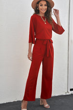 Load image into Gallery viewer, Belted Three-Quarter Sleeve Jumpsuit
