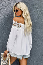 Load image into Gallery viewer, Lace Trim Textured Off-Shoulder Blouse
