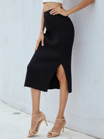 Load image into Gallery viewer, Ribbed Side Slit Midi Skirt
