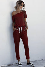 Load image into Gallery viewer, Asymmetrical Neck Tied Jumpsuit with Pockets
