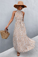 Load image into Gallery viewer, Printed Sleeveless Tie Waist Maxi Dress
