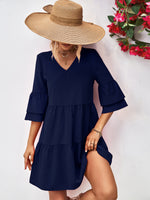 Load image into Gallery viewer, V-Neck Flare Sleeve Mini Dress
