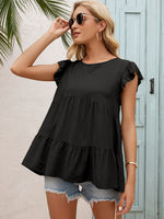 Load image into Gallery viewer, Round Neck Flutter Sleeve Tiered Blouse
