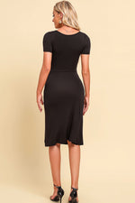 Load image into Gallery viewer, Ruched Sweetheart Neck Short Sleeve Slit Dress
