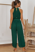 Load image into Gallery viewer, Accordion Pleated Belted Grecian Neck Sleeveless Jumpsuit
