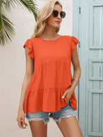 Load image into Gallery viewer, Round Neck Flutter Sleeve Tiered Blouse
