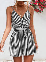 Load image into Gallery viewer, Striped Tie Waist Spaghetti Strap Romper
