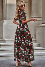 Load image into Gallery viewer, Floral V-Neck Short Flounce Sleeve Dress
