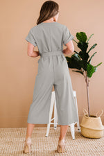 Load image into Gallery viewer, Button Front Belted Cropped Jumpsuit with Pockets
