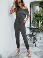 Load image into Gallery viewer, Drawstring Waist Short Sleeve Jogger Jumpsuit
