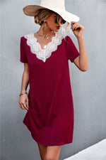 Load image into Gallery viewer, Spliced Lace Contrast Short Sleeve Dress
