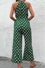 Load image into Gallery viewer, Polka Dot Grecian Wide Leg Jumpsuit
