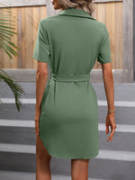 Load image into Gallery viewer, Tie-Waist Button Front Short Sleeve Shirt Dress
