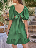 Load image into Gallery viewer, Square Neck Balloon Sleeve Tied Dress
