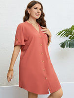 Load image into Gallery viewer, Plus Size Buttoned Notched Neck Shift Dress
