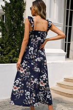 Load image into Gallery viewer, Floral Print Sleeveless Square Neck Slit Midi Dress
