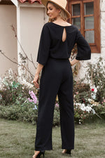 Load image into Gallery viewer, Belted Three-Quarter Sleeve Jumpsuit
