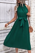 Load image into Gallery viewer, Tie Belt Pleated Midi Dress
