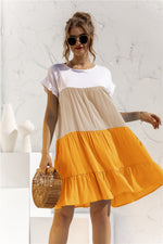 Load image into Gallery viewer, Color Block Round Neck Ruffle Hem Dress
