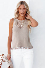 Load image into Gallery viewer, Openwork Tassel Hem Knit Tank
