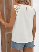 Load image into Gallery viewer, Cutout Round Neck Spliced Lace Tank
