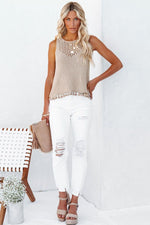 Load image into Gallery viewer, Openwork Tassel Hem Knit Tank
