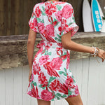 Load image into Gallery viewer, Floral Tied Short Sleeve Mini Dress
